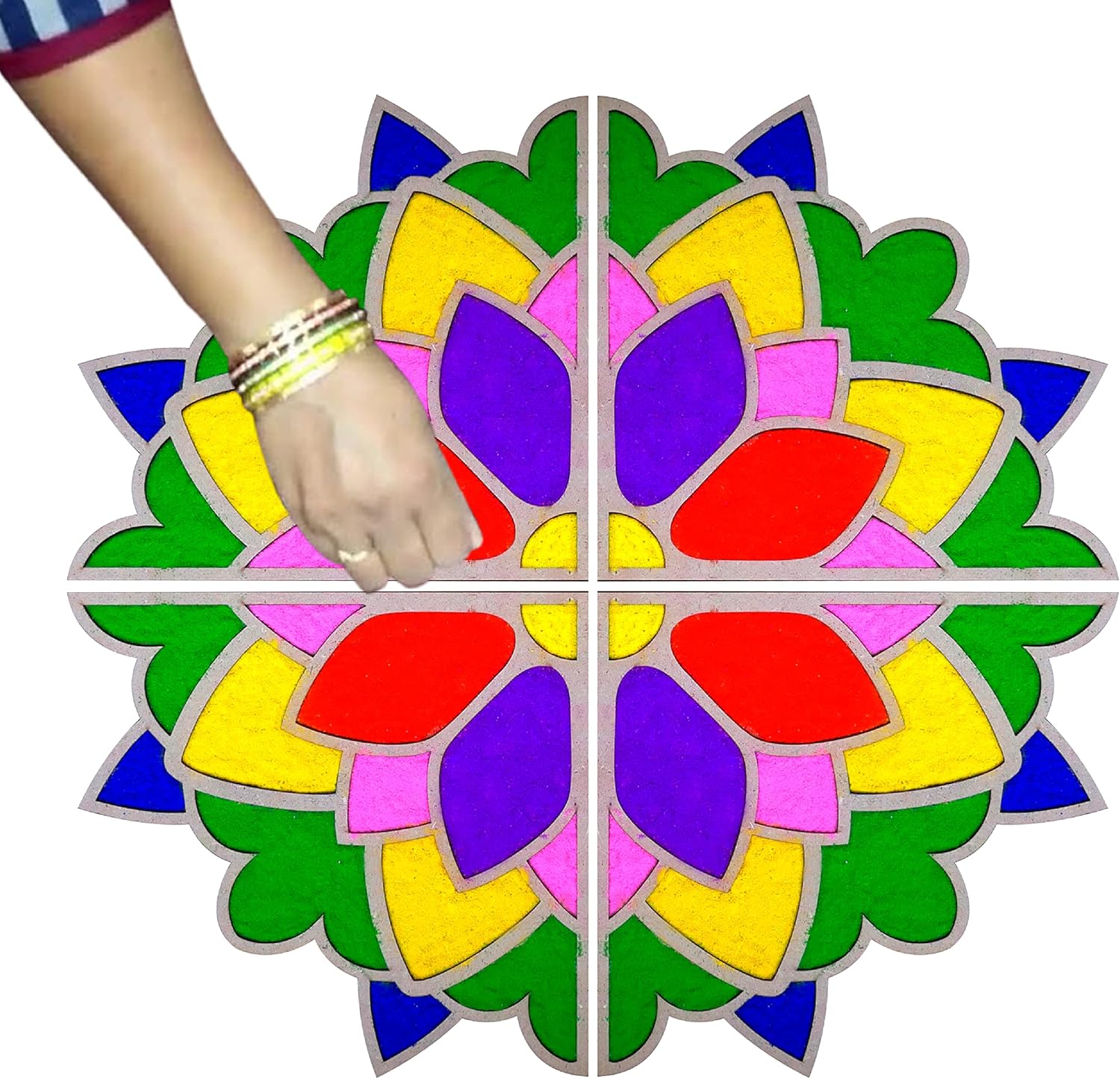 Solobolo Flower Rangoli Mat 4 Piece Layered Rangoli Mats
