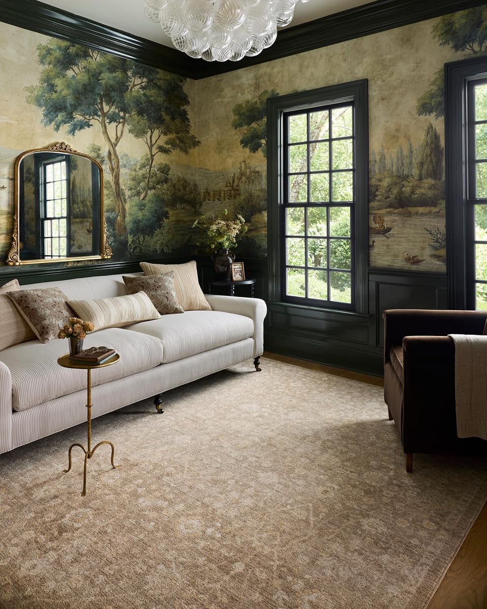 Loloi Chris Loves Julia Palma Bark/Natural 5'-3" x 7'-6" Area Rug | PLM-01 Approx. 5x7 Brown Living room Dining room Bedroom, Vintage Inspired, Contemporary, Traditional, Timeless, Area Rug