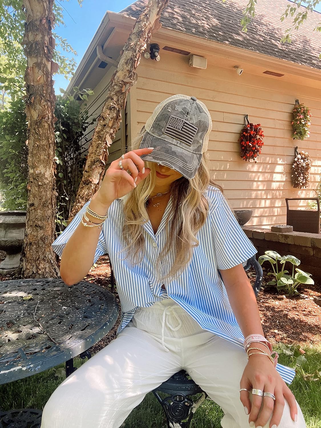 Funky Junque Trucker Hat for Women – Distressed Low Profile Western Camo Baseball Cap with Mesh, Trendy and Adjustable Fit - Image 4