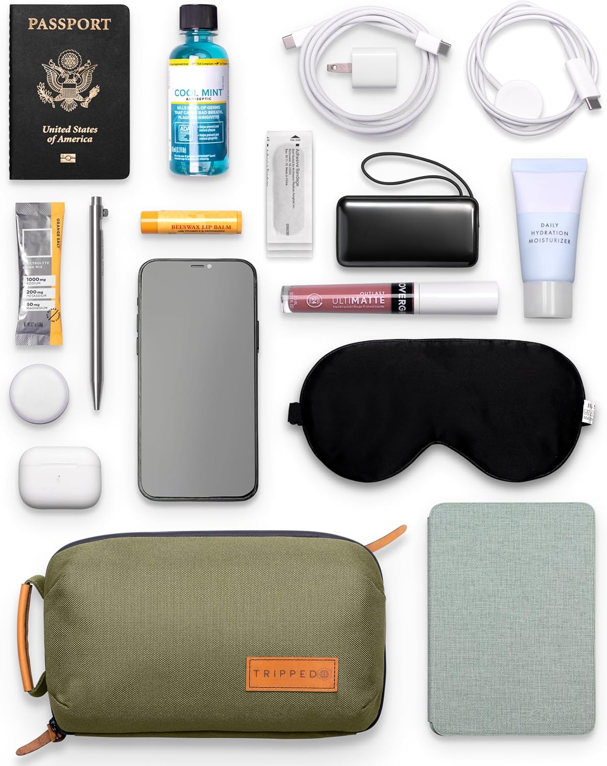 Tech Bag Organizer - Small Electronics Organizer Pouch for Travel - Premium Travel Case with Leather Accents - Mesh Pocket for Cables, Cords and Chargers (Green) - Image 2