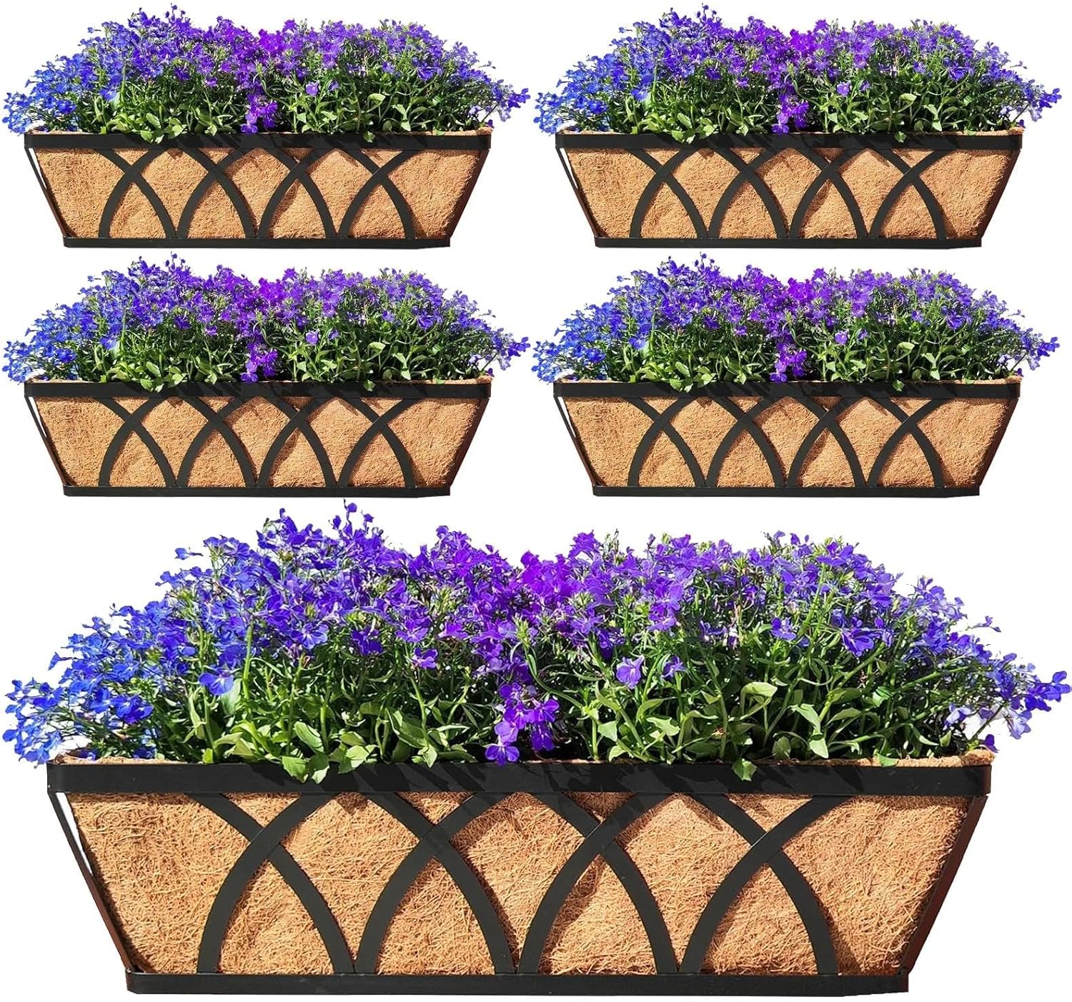 2 Pack 24" Flat Railing Planter Window Box Metal Window Planter Box Horse Trough Planters with Coco Fiber Liner Deck Balcony Rail Planters for Outdoor Porch Fence Patio
