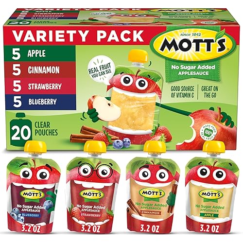 Mott's Paquete variado de puré de manzana sin azúcar añadido, 4 sabores manzana, fresa, canela y arándano, hecho de fruta real, sin sabores