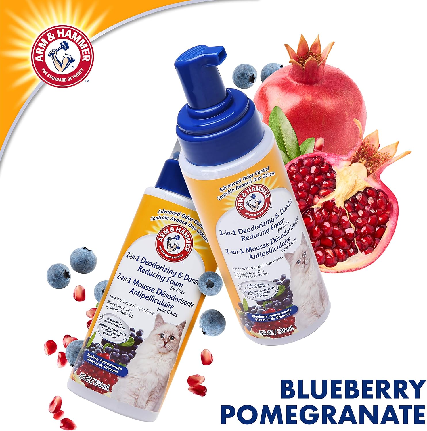 Arm & Hammer For Pets 2-in-1 Deodorizing & Dander Reducing Foam for Cats - Cat Dander Remover for Cat Dander and Cat Odors with Natural Ingredients and Baking Soda - Moisturize and Deodorize Cat Fur