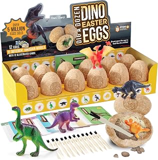 Dan&Darci Dig a Dozen Dino Egg Kit - 12 Surprise Dinosaurs, STEM Science Toys for Kids 3-12, Easter Basket Stuffers & Party Gifts