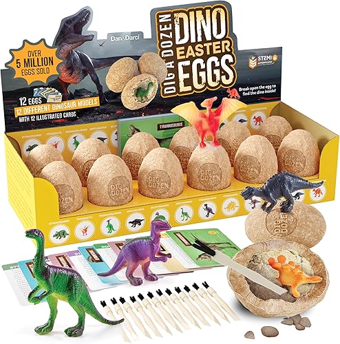 Dan&Darci Dig a Dozen Dino Egg Kit para niños - Juguetes de dinosaurio, regalo de 3 a 12 años - 12 huevos y dinosaurios sorpresa - Rellenos de