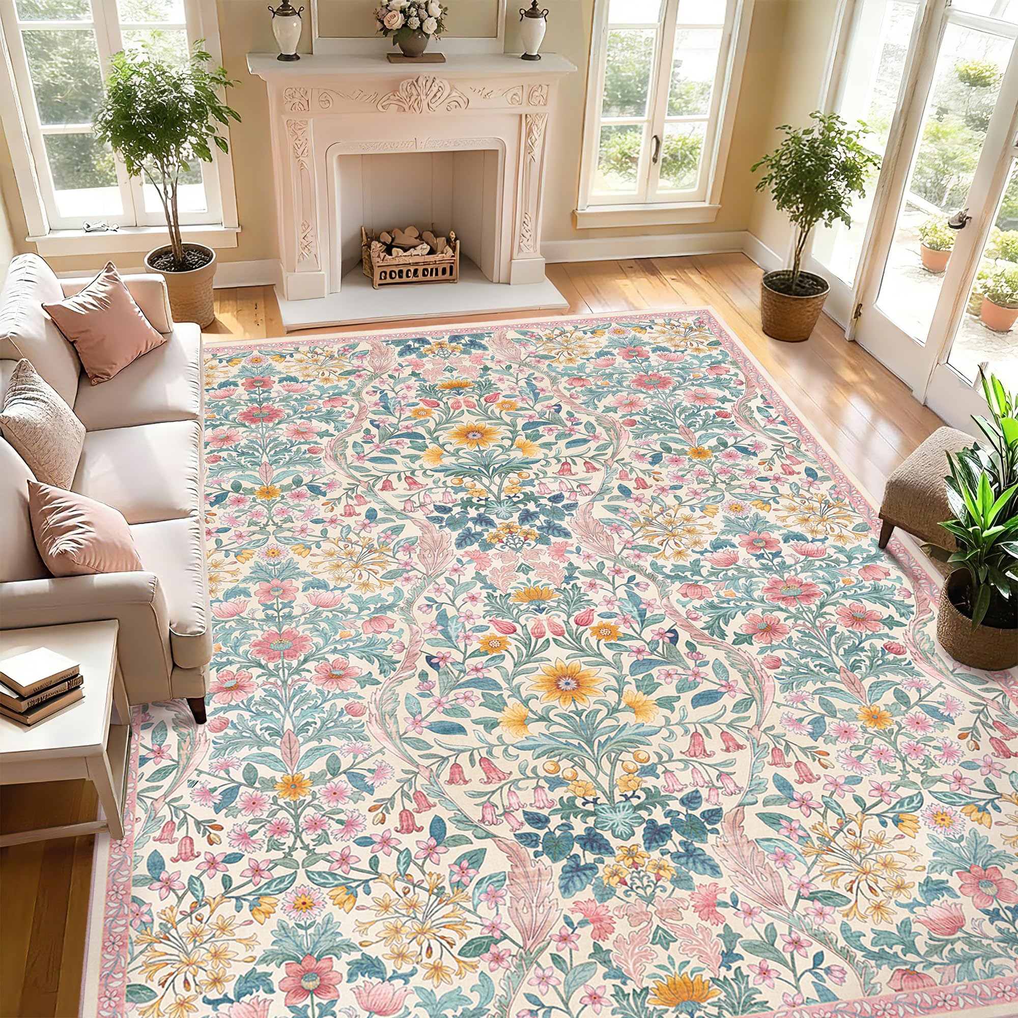 9x12 Large Area Rug Floral Botanical Boho Carpet for Living Room
