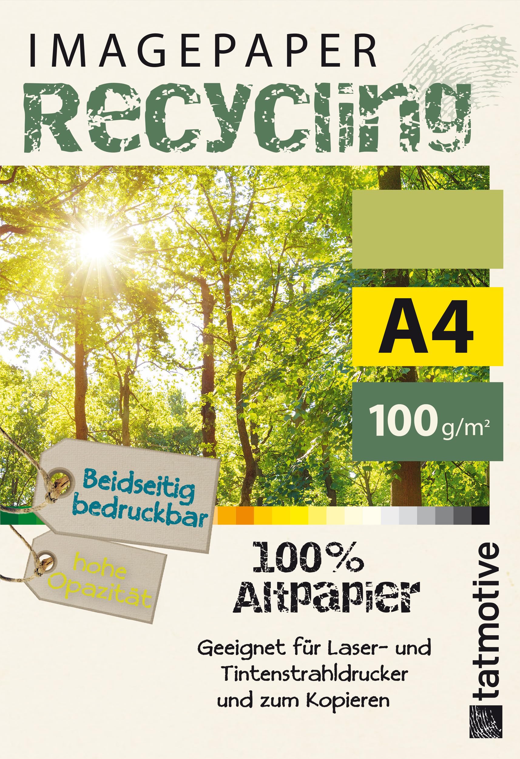 TATMOTIVE Imagepaper Recyclingpapier 100g/qm DIN A4, geeignet für alle Drucker, 2000 Blatt Kopierpapier Druckerpapier