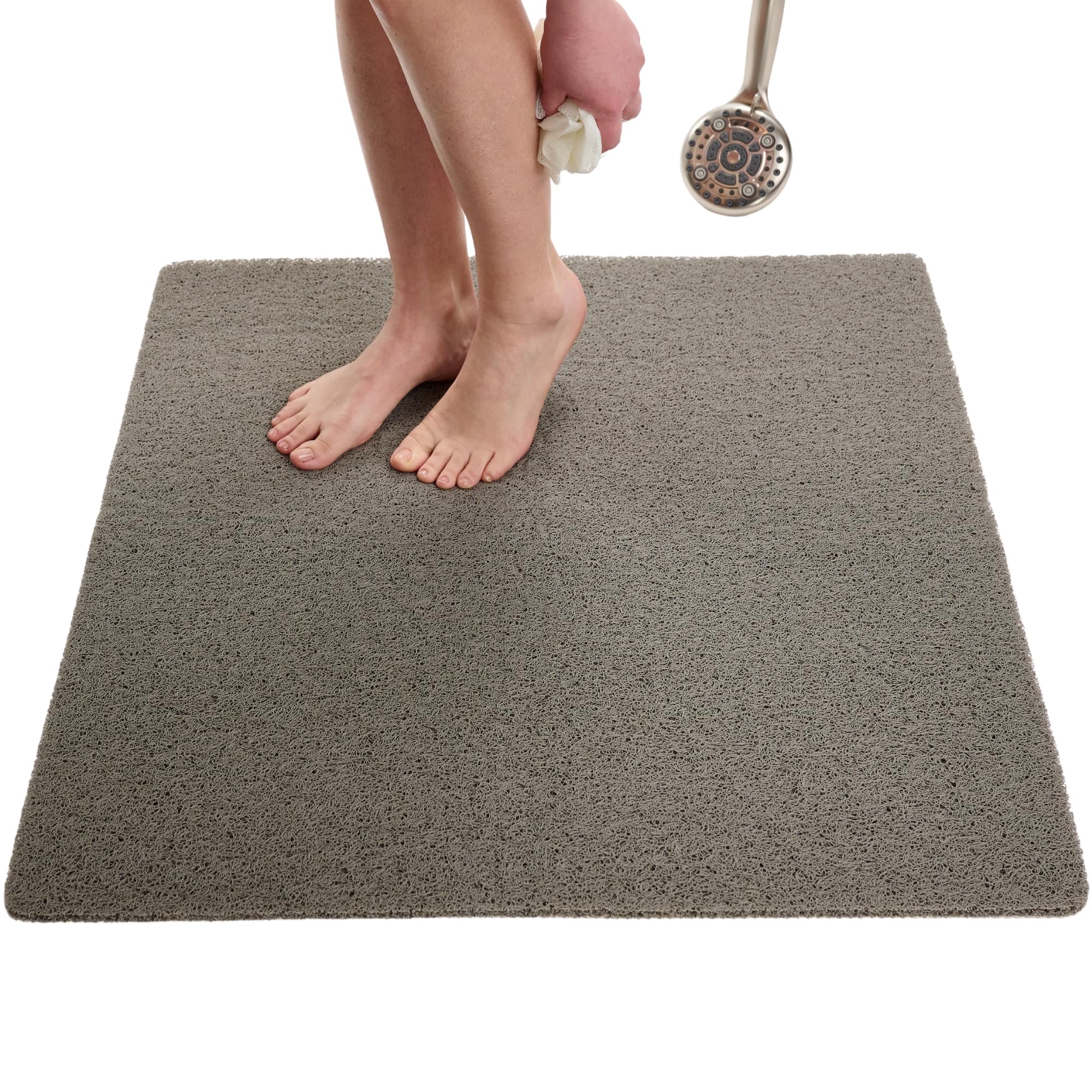 ENKOSI Loofah Square Shower Mat - Non Slip Shower Mats for Inside Shower - Extra Large 31x31 Shower Floor Mat Non Slip - Square Bath Mat for Shower - Secure Anti Slip Shower Bathroom Mat (31x31 Gray)