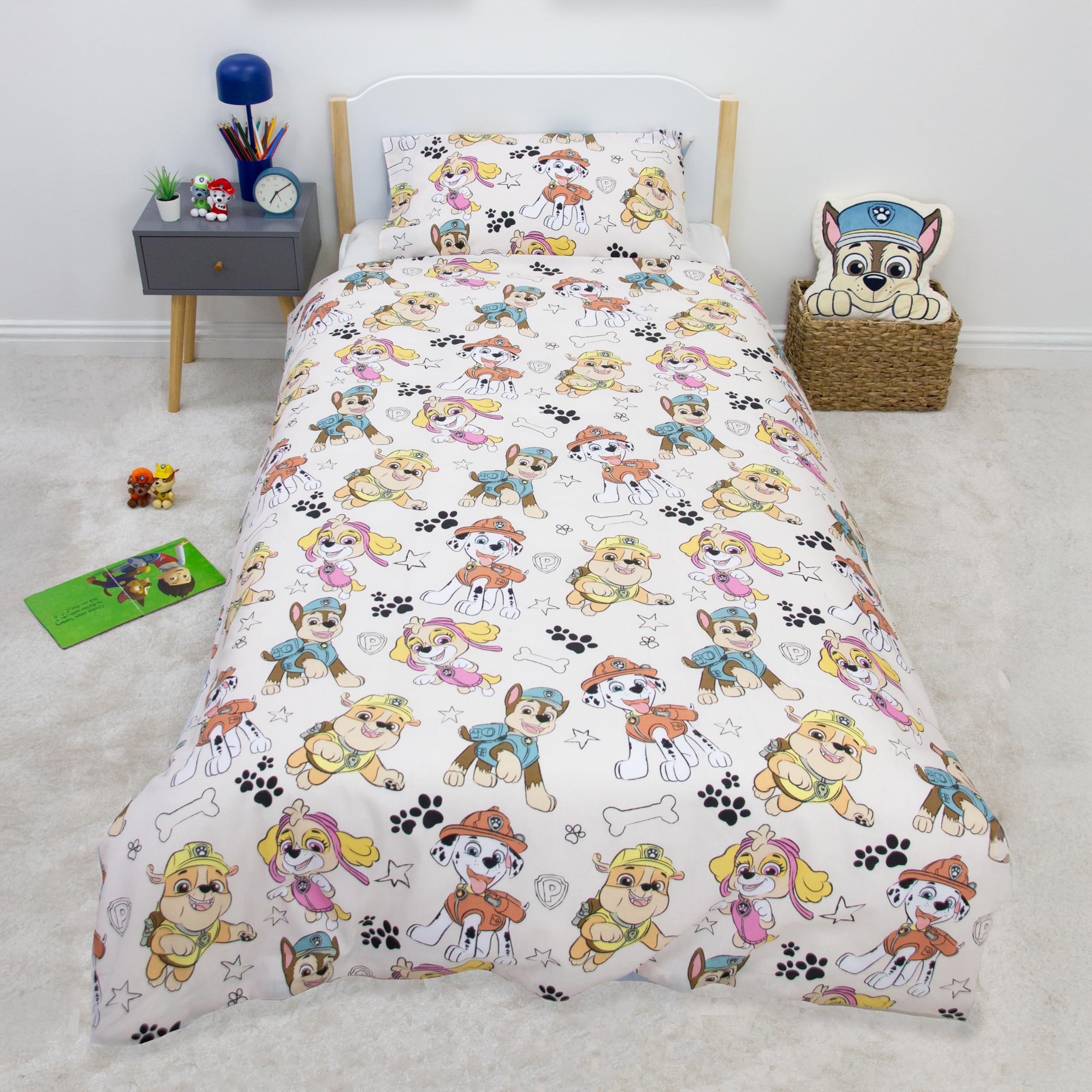 Paw Patrol offiziell Lizenziertes Skizzen-Design Einzelbettwäsche-Set | Wendbares 2-seitiges Hundebettzeug einschließlich passendem Kissenbezug | Perfekt für das Kinderzimmer | Polybaumwolle