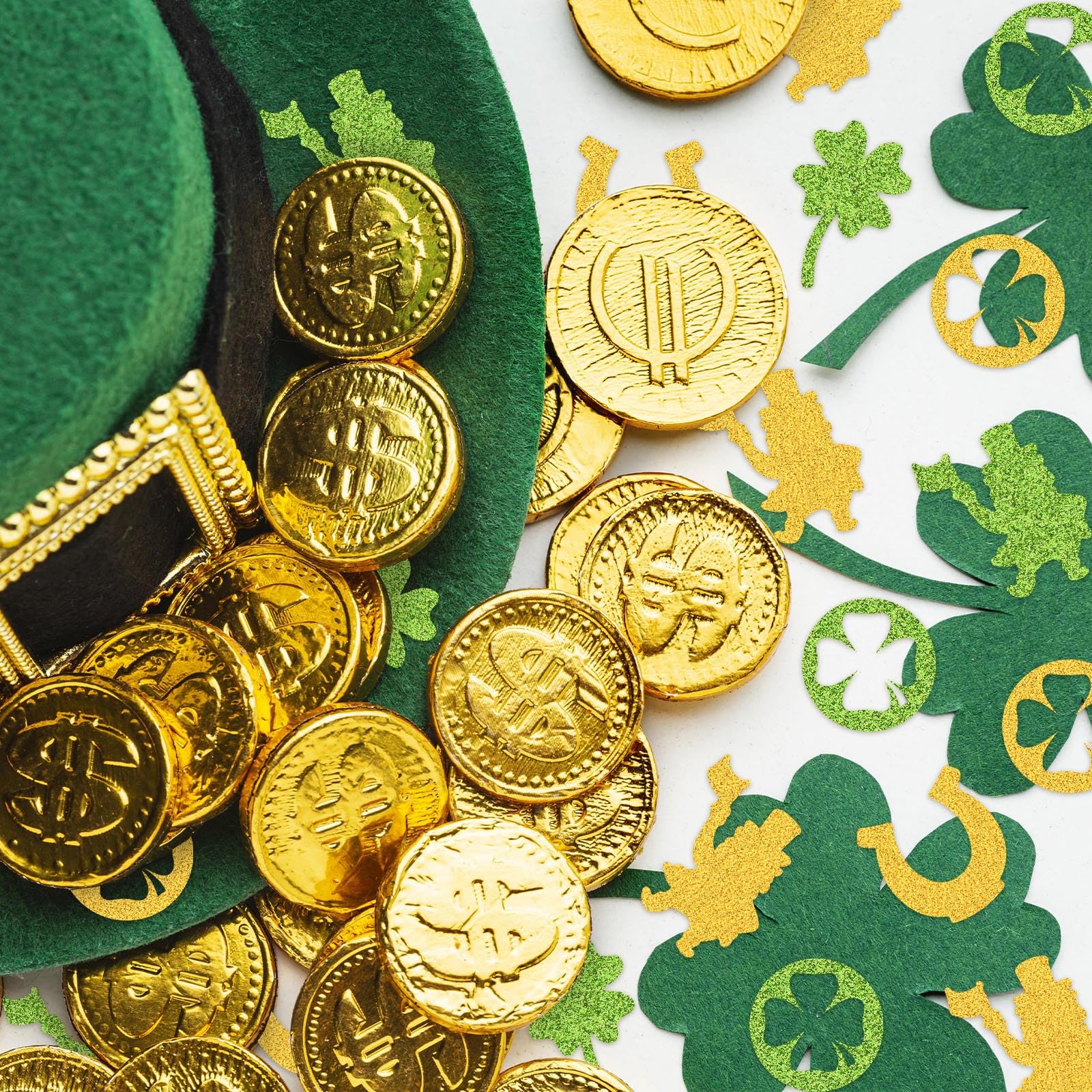 Hying 200 Stück St. Patrick's Day Konfetti Dekorationen für Tisch, irische Glückskleeblatt-Pailletten, Glitzer, Grüngold, Tischkonfetti, Hufeisen, Kobold, Papierkonfetti für St. Patrick's Day Party
