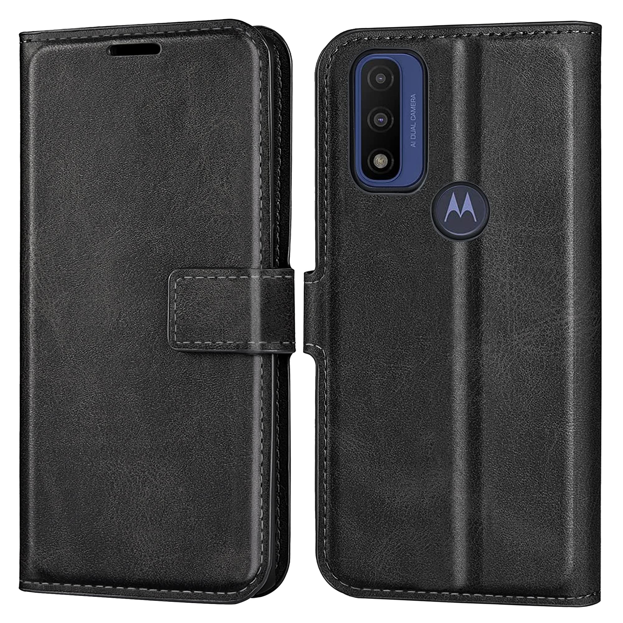 D DESSVON Moto G Pure Phone Case Wallet Black, Motorola Moto G Pure Leather Flip Case with Card Holder Kickstand Magnetic Closure Slim Leather Smart Phone Case Cover for Moto G Pure