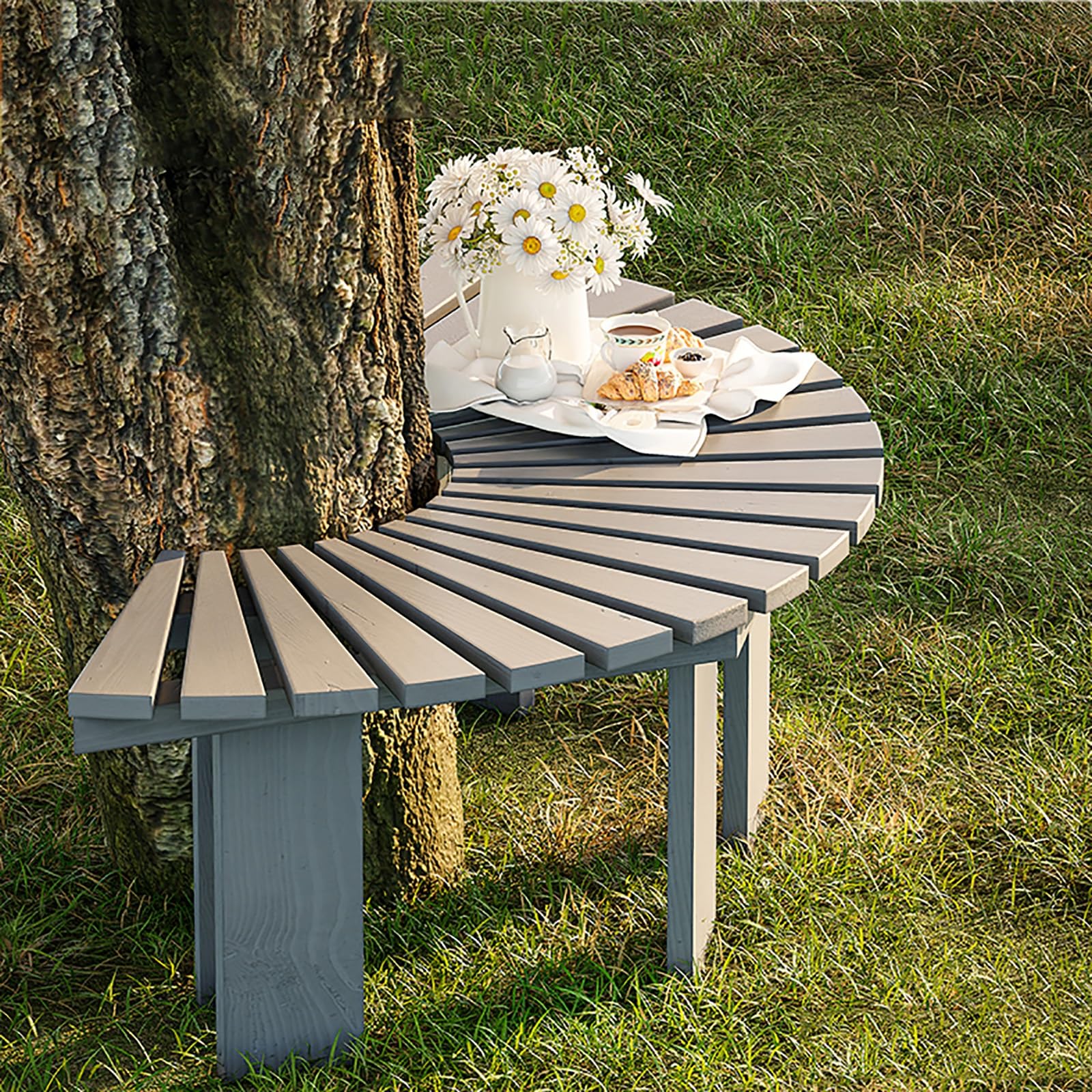 Banc de jardin incurvé bois extérieur pour des moments de détente