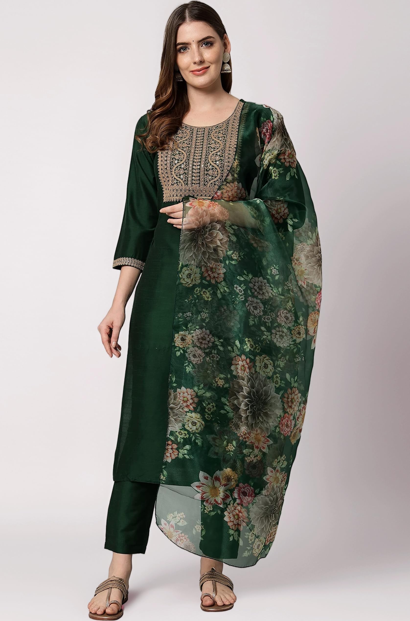 VredeVogel Women Silk Blend Kurta Pant with Dupatta Set