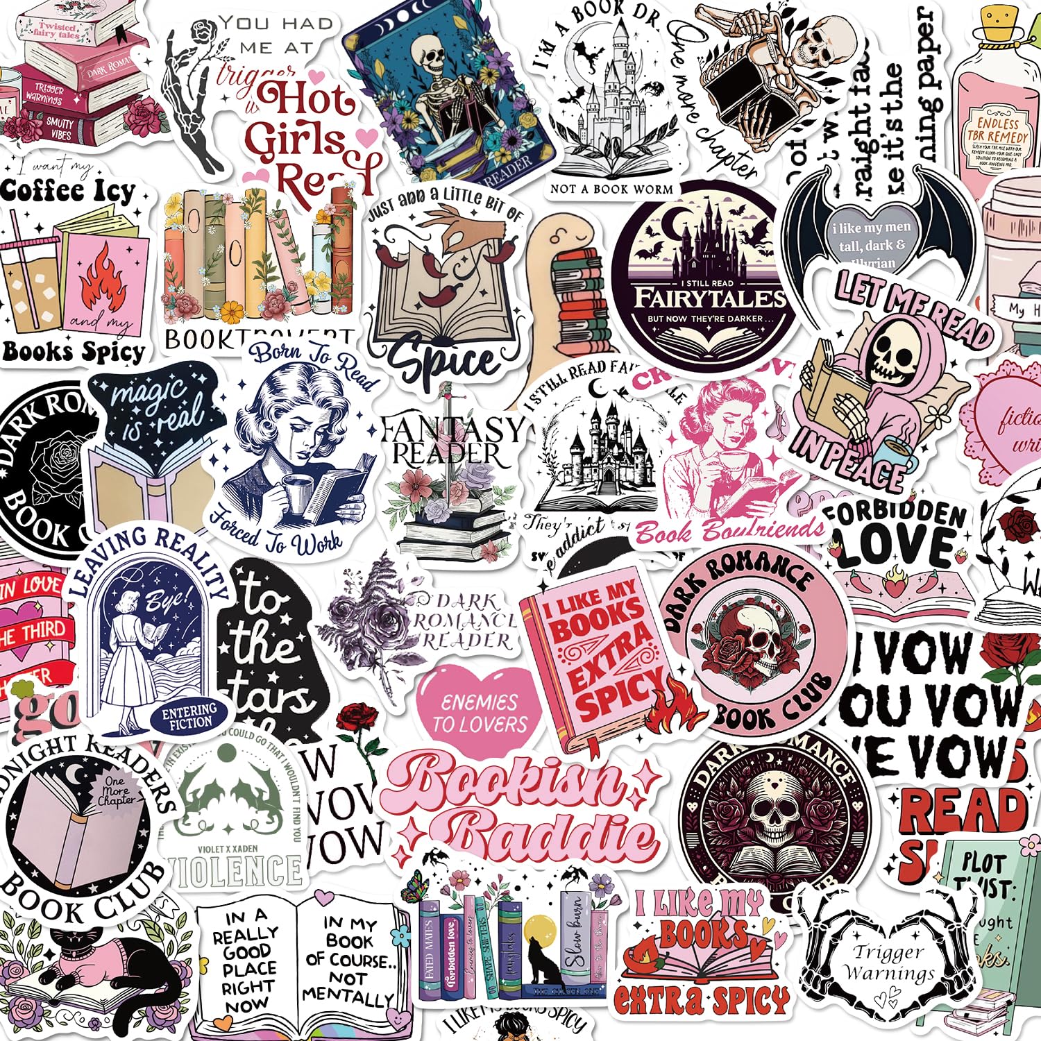 Tixlux 150 PCS Romance Book Stickers for Kindle, Holographic Bookish Sticker, Waterproof Funny Vinyl Readers Decals for Book Lover Girls Adults Water Bottle Laptop Goodie Bag -Romantic A