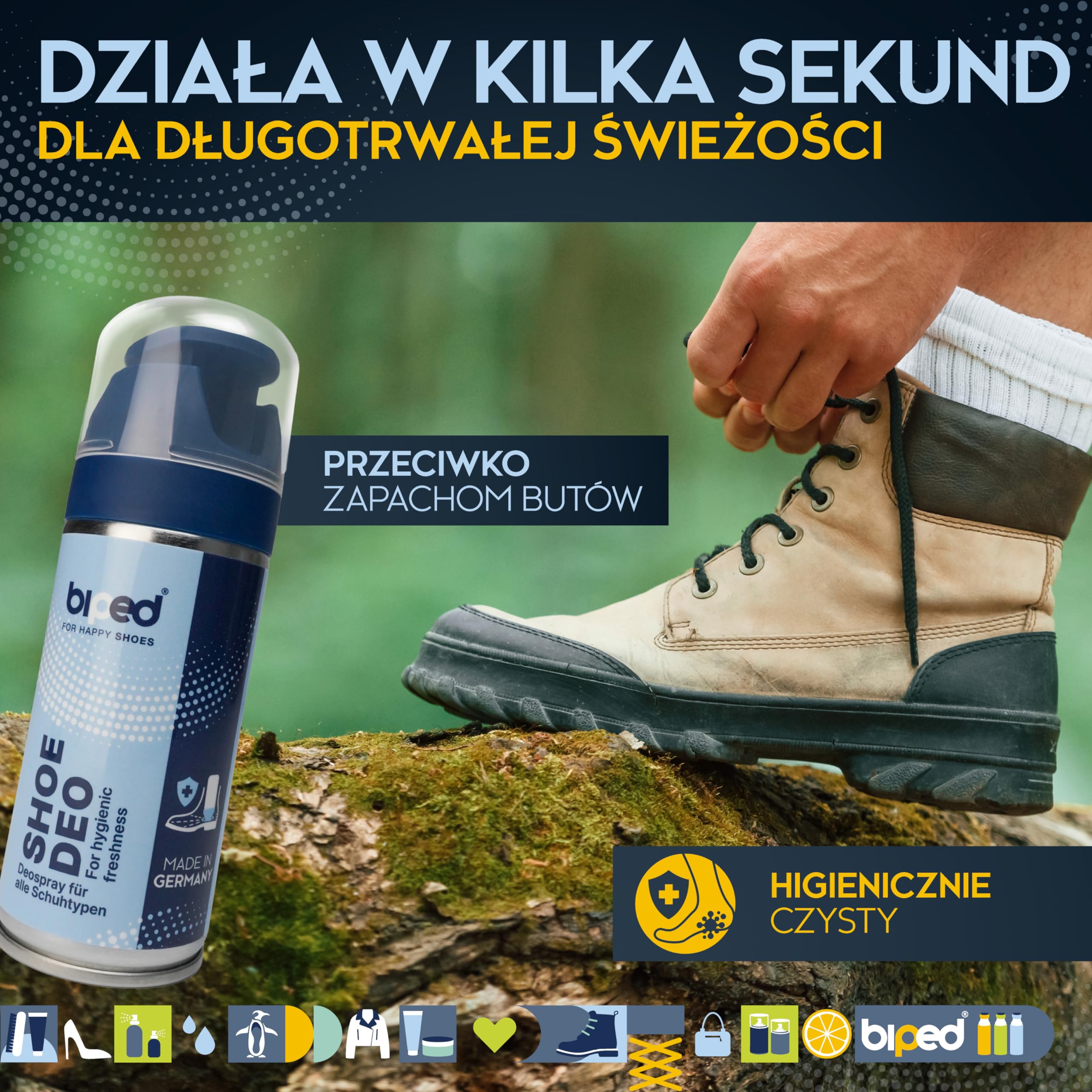 biped SHOE DEO spray do butów antybakteryjny – neutralizuje zapach i pot – do sportu pracy i codziennego użytku 100 ml – wyprodukowano w Niemczech z3001