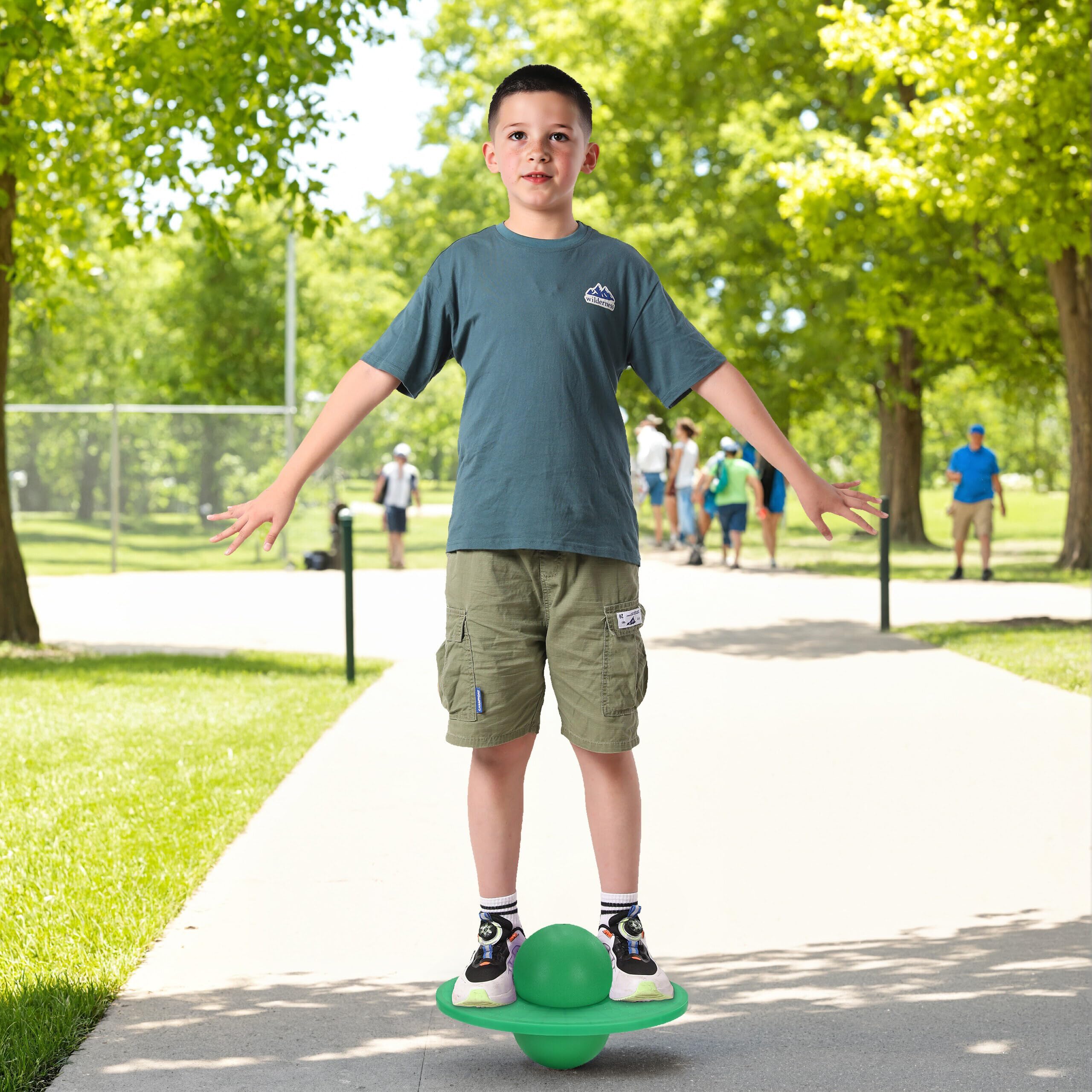 Relaxdays Pogo Ball Infantil hasta 100 kg, Salto con Plataforma, 25x39x28 cm, Verde