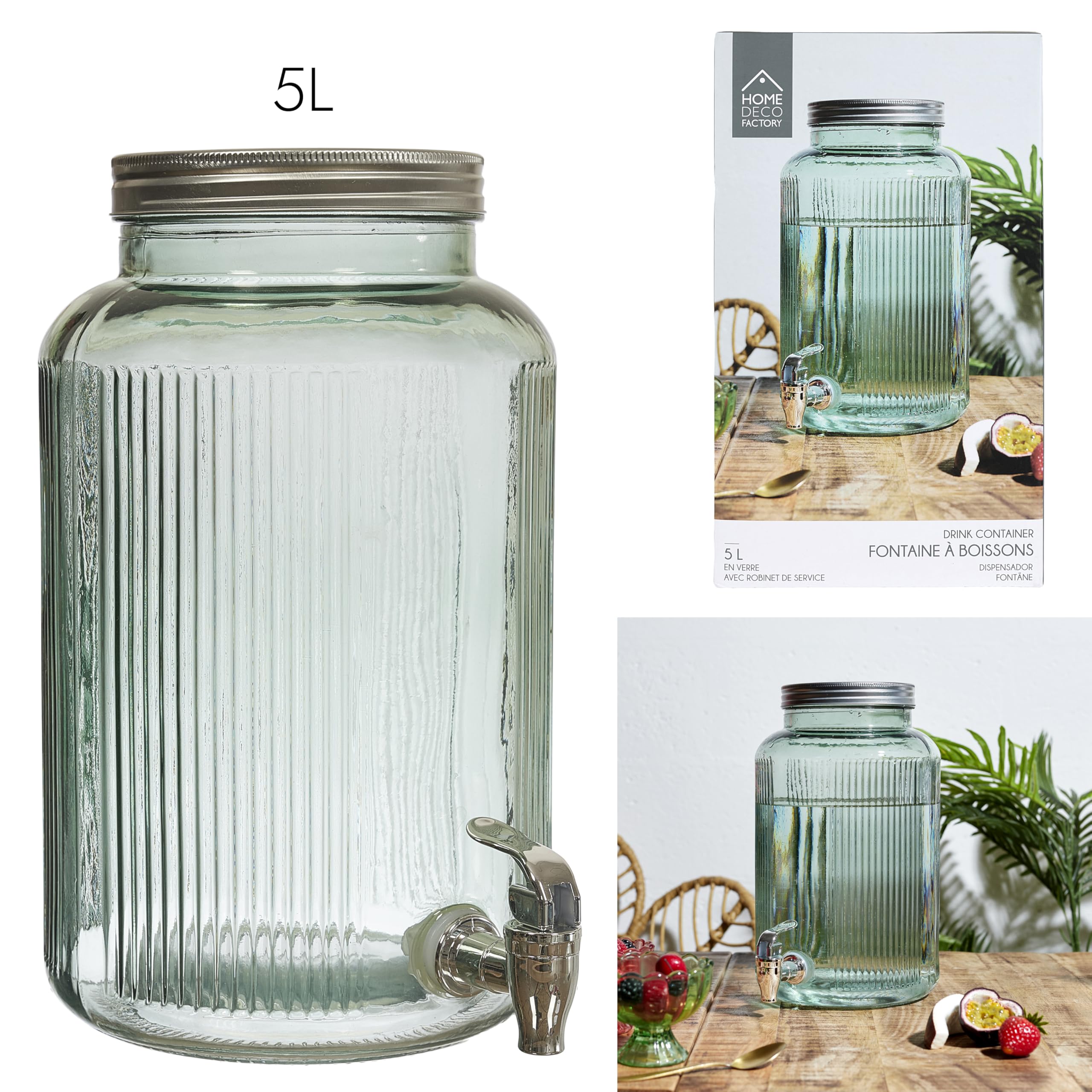 Cook Concept, KA0495, Fontana in Vetro Colorato per Drink e Aperitivi da 5 Litri - Ideale per Cocktail, Birre e Succhi - Design Elegante e Pratico - Verde, 5 Litri