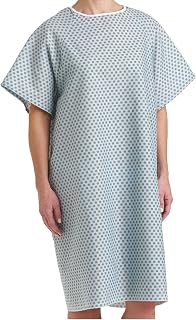 2 Count Patient Gowns Blue w/Snowflakes - One Size Fits Most - Back Tie Closures - 55/45 Polycotton