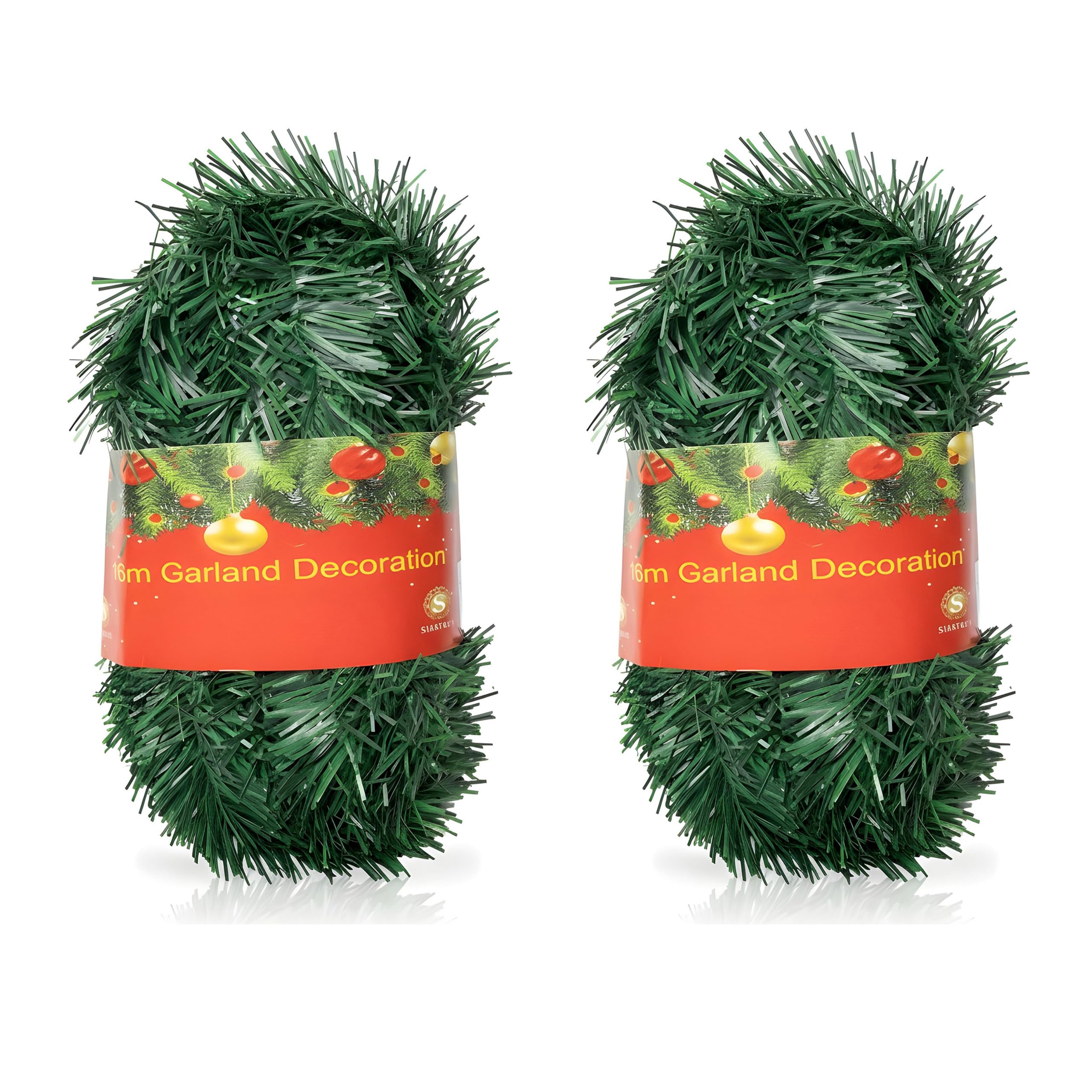 2 Pieces, 52ft/16m Christmas Garland Artificial Green Tinsel Staircase Garland Soft Xmas Greenery for Indoor Outdoor, Fireplaces, Door, Mantel, Wall Garden Wedding Decoration