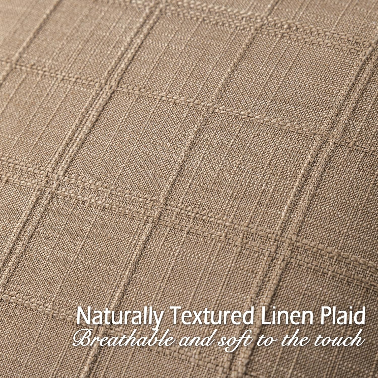 Decorative Linen Check Throw Pillow Covers Set of 2, 18"x18" Taupe Neutral Cushion Covers, Farmhouse Vintage Modern Boho Home Decor for Sofa Chair Couch Bedroom - Image 3