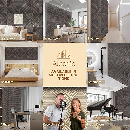 Miniatura 6 de Paneles acústicos para pared y techo, paquete de 6 paneles de pared decorativos autoadhesivos de impresión UV 3D con aspecto de madera, nogal rústico