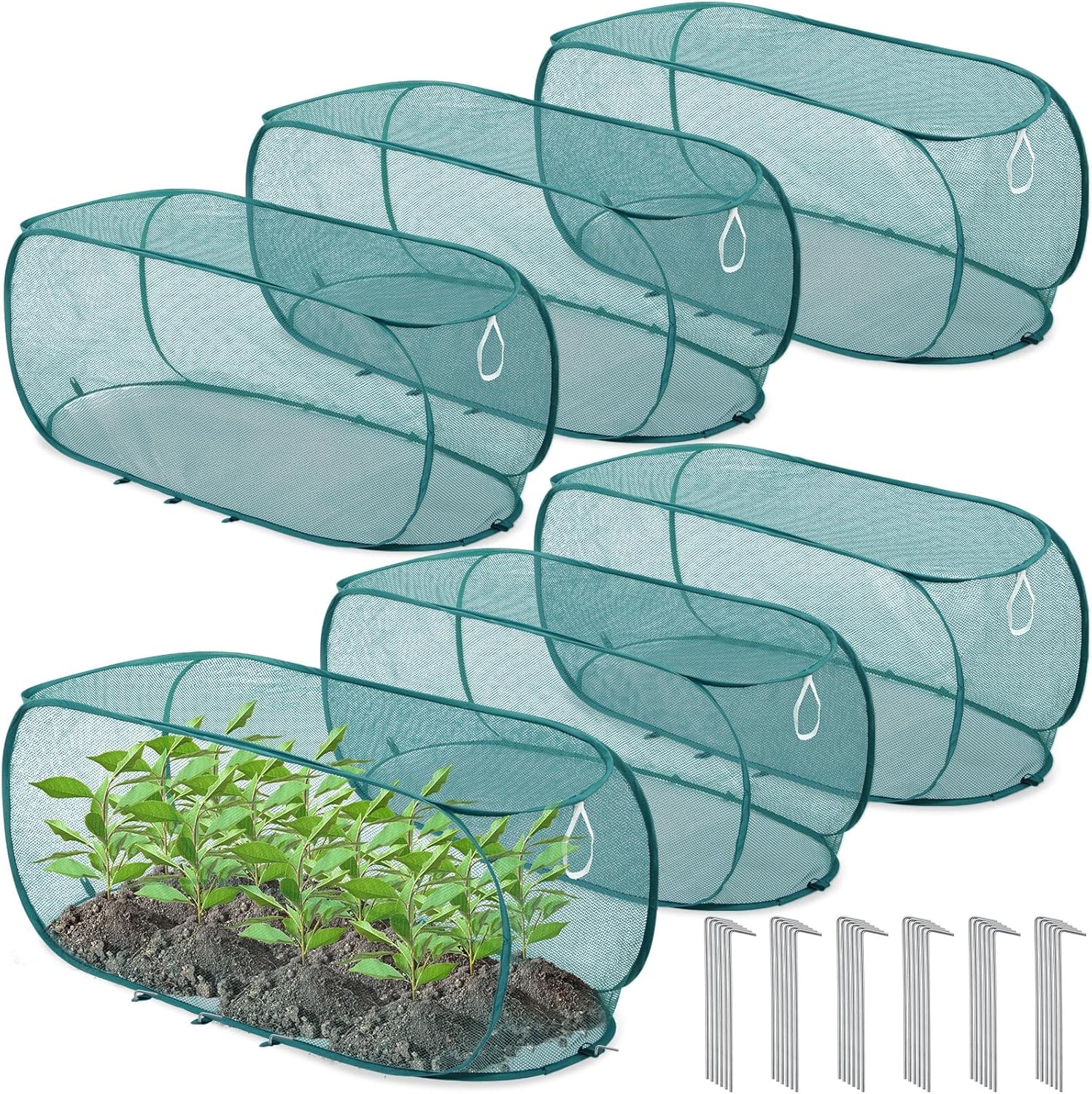 6 Pack Pop up Mesh Plant Covers Outdoor Plant Protector with Ground Nails for Garden Net Guard for Protecting Vegetables Fruits Seedlings Flowers from Animals 35" L x 14" W x 16" H