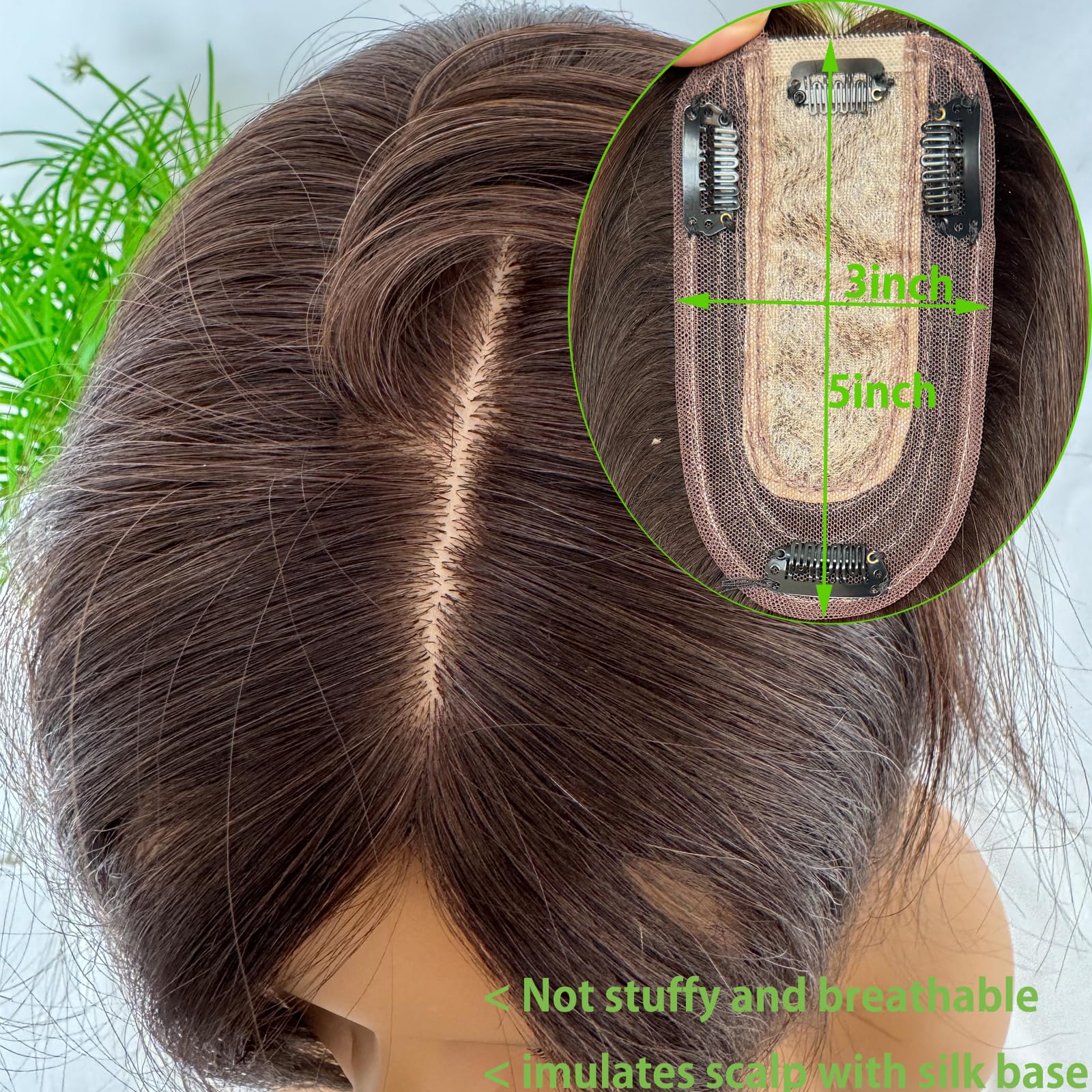 Human Hair Clip-In Topper, Integrated Top Piece, Adult Size Vasilia Hair Toppers for Women Real Human Hair 10inch  main image 4