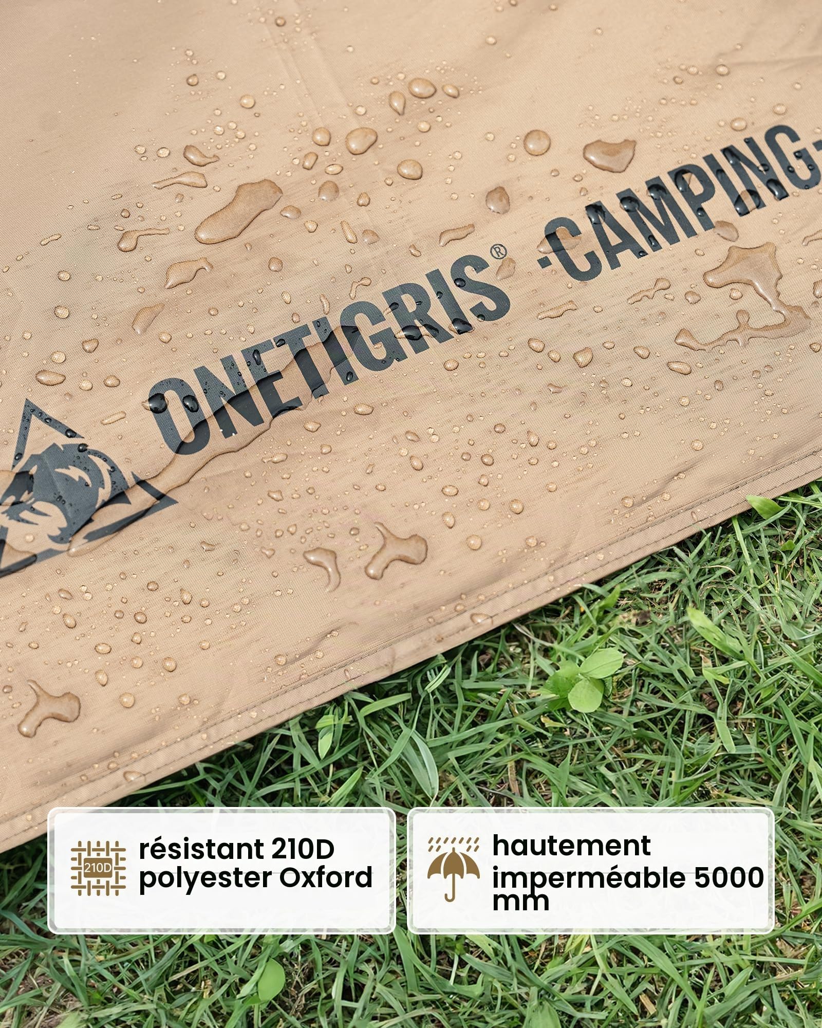 OneTigris Rock Fortress - Bâche de sol de camping pour 6 personnes - Multi-usage - Imperméable - 5 000 mm - Avec sac de rangement - Pour camping, randonnée et pique-nique - Diamètre : 360 cm