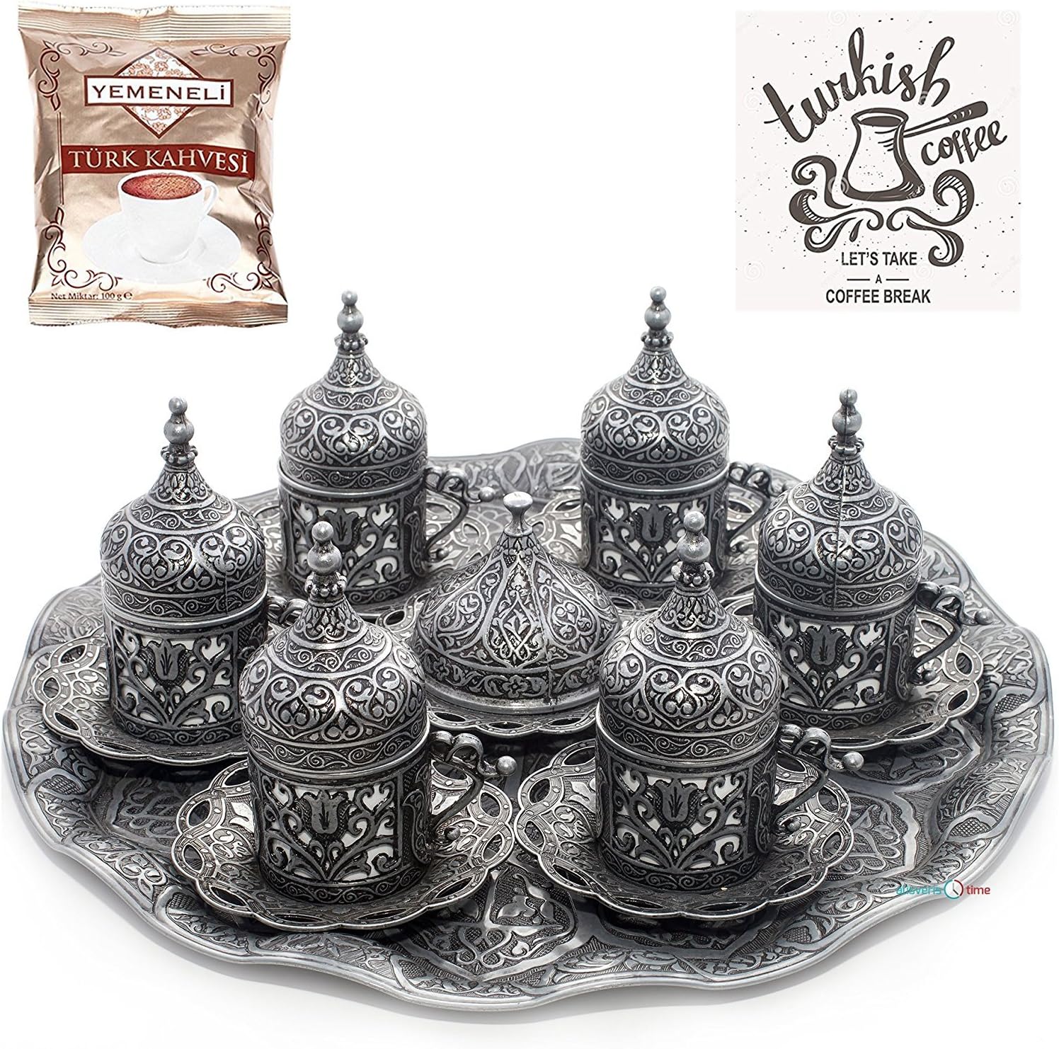 Set of 6 Coffee Cups / Saucers (Kubbeli), Turkish, Greek, Arabic