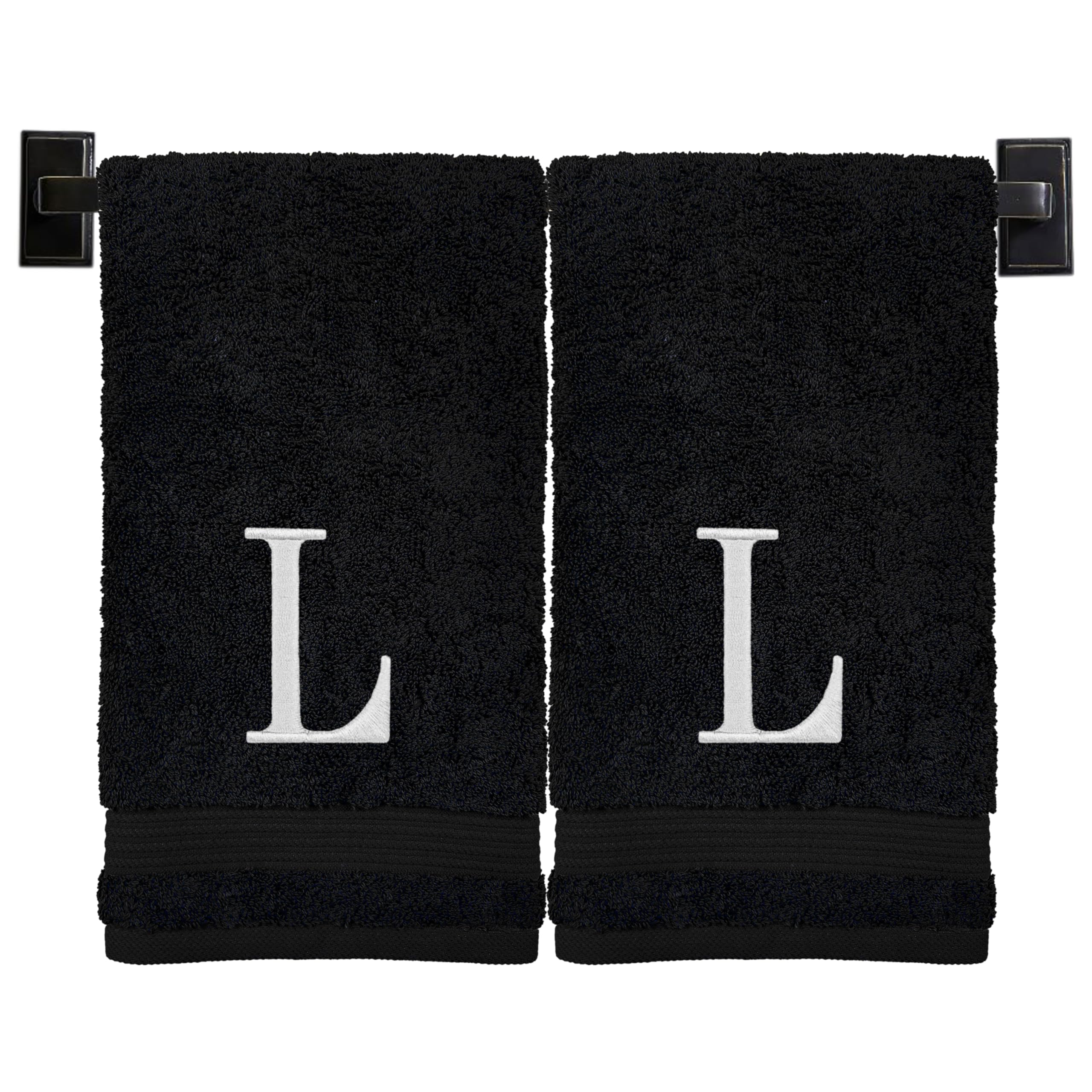 Custom Luxury Towels Black Hand Towels for Bathroom with Monogram | Luxury Cotton Turkish Towels | Embroidered in USA | Set of 2 | Choose Set Color