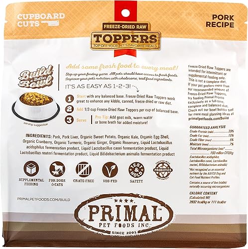 Miniatura 10 de Primal Cabinet Cuts - Alimento crudo liofilizado para gatos y perros, mezclador de comidas sin granos para perros y gatos (cerdo, 3.5 onzas)