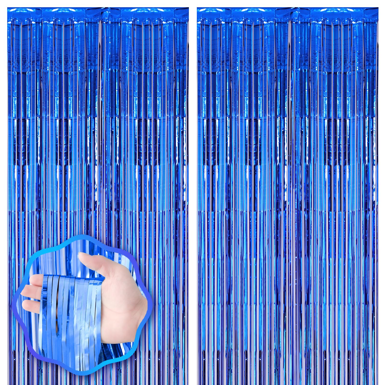Voircoloria 4 Pack Blue Foil Fringe Backdrop Curtains, Tinsel Streamers Birthday Party Decorations, Fringe Backdrop for Graduation, Baby Shower,