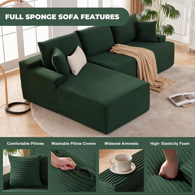 Mangodan Cloud Sectional Sofa, Boneless Couch for Living Room, Green image 6