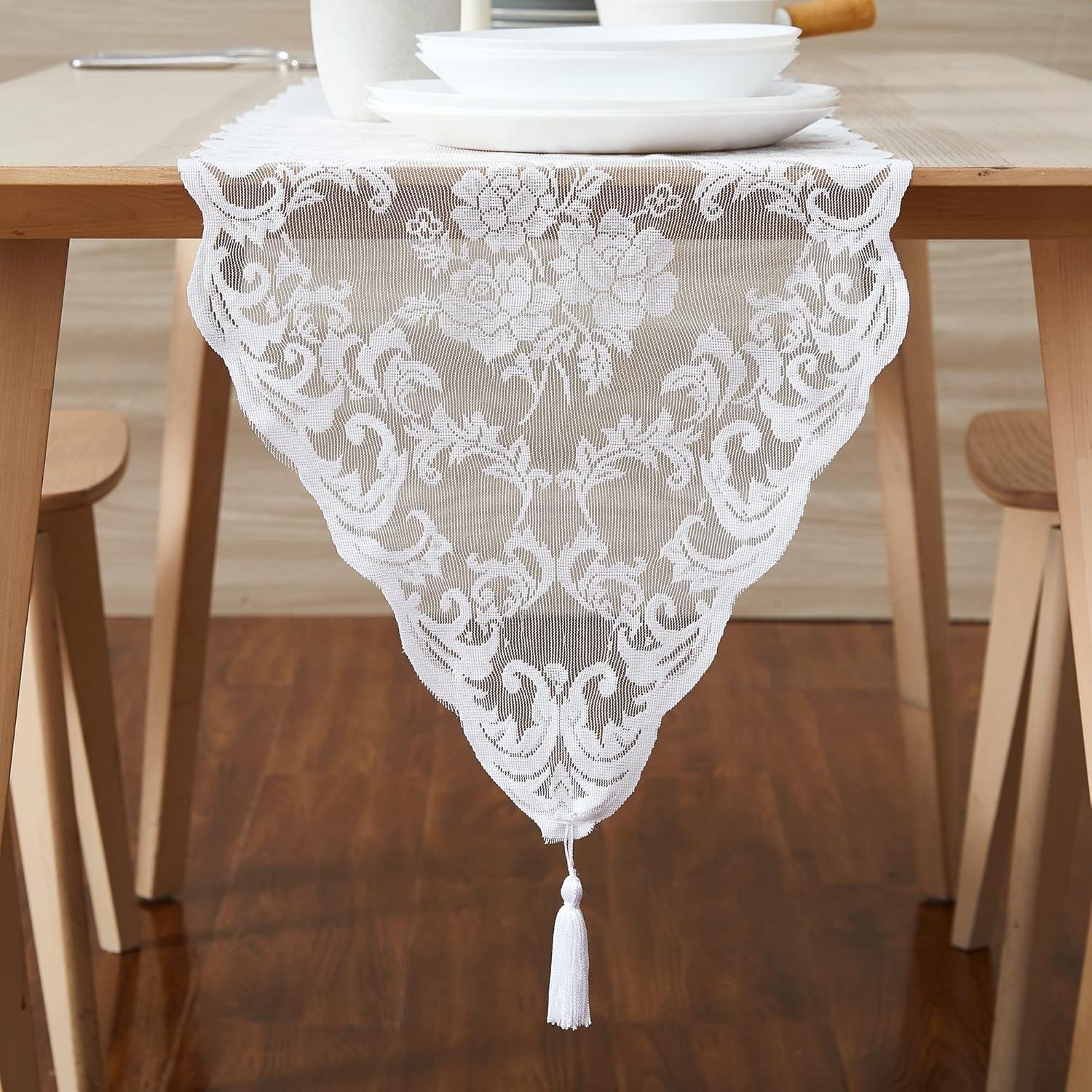 WARM HOME DESIGNS Mothers Day Table Runner. Short Length 14 x 48 White