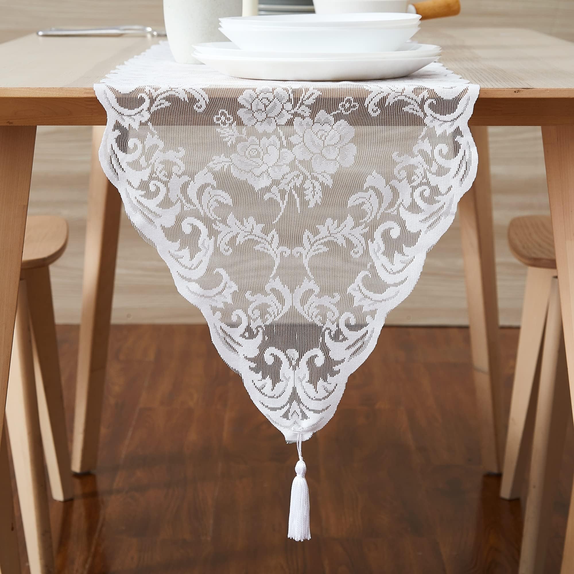 Warm Home Designs 120 Inch White Lace Wedding Table Runner. MTR White 120