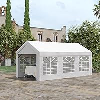 Vista 2 de Outsunny Tienda de campaña resistente de 19.7 x 9.7 pies con paredes laterales extraíbles y puertas dobles, tienda de campaña grande con toldo