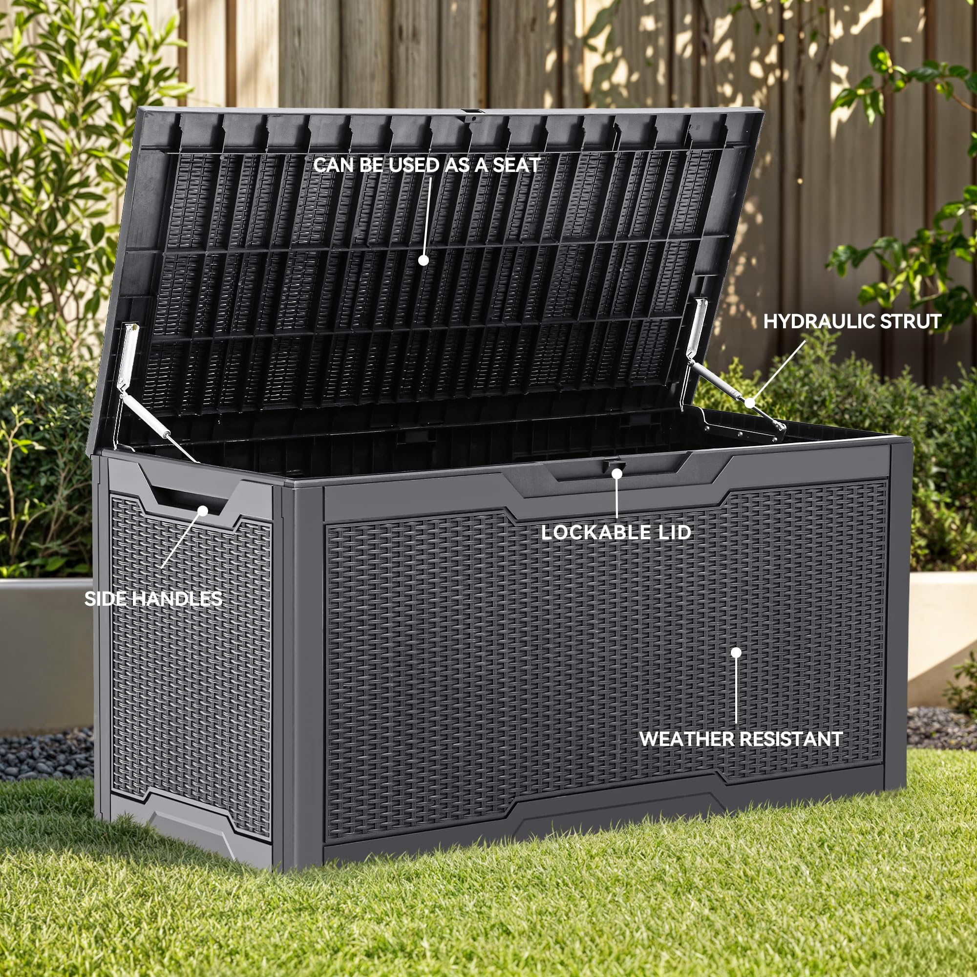 YITAHOME Grande boîte de rangement d'extérieur en résine résistante à l'eau, conteneur verrouillable pour terrasse, jardin, coussins, outils (gris)