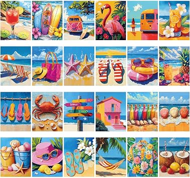 Sherr 24 Pcs Pre Drawn Canvas for Painting Adult Pre Printed Canvas Bulk Sip and Paint Kit Stretched Panels Paint Set for Theme Valentine Painting Night Party FavorHawaii,8 x 10 Inch