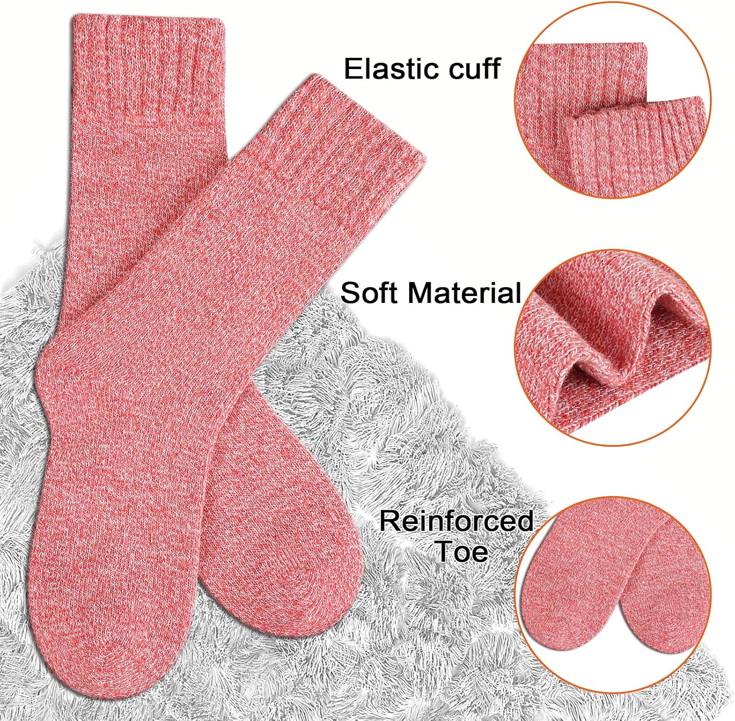 Heatuff Women's Winter Wool Socks Warm Soft Full Cushion Crew Socks (5 Pairs) - Image 2