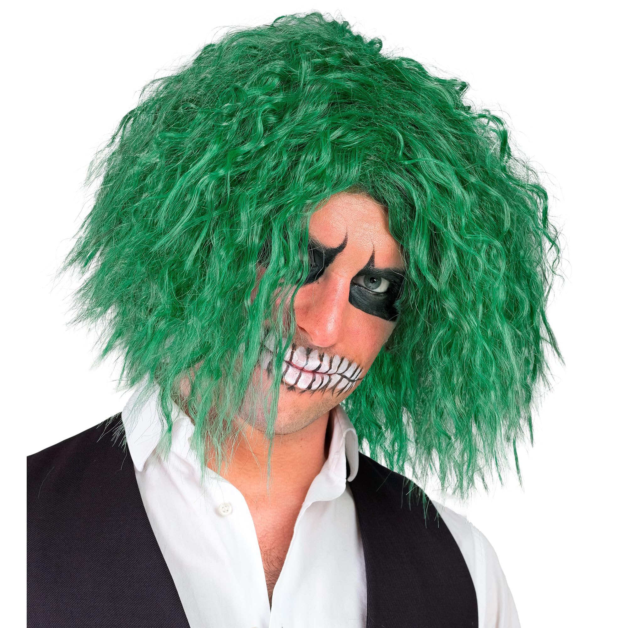 W WIDMANN MILANO Party Fashion - Killer clown wig, green or red, artificial hair, horror clown accessory, Halloween costume