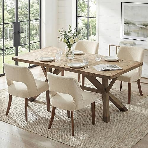 Vista 28 de keoni Juego de 4 sillas de comedor de madera, sillas de comedor tapizadas de tela moderna de mediados de siglo, sillas de cocina de granja con Verde