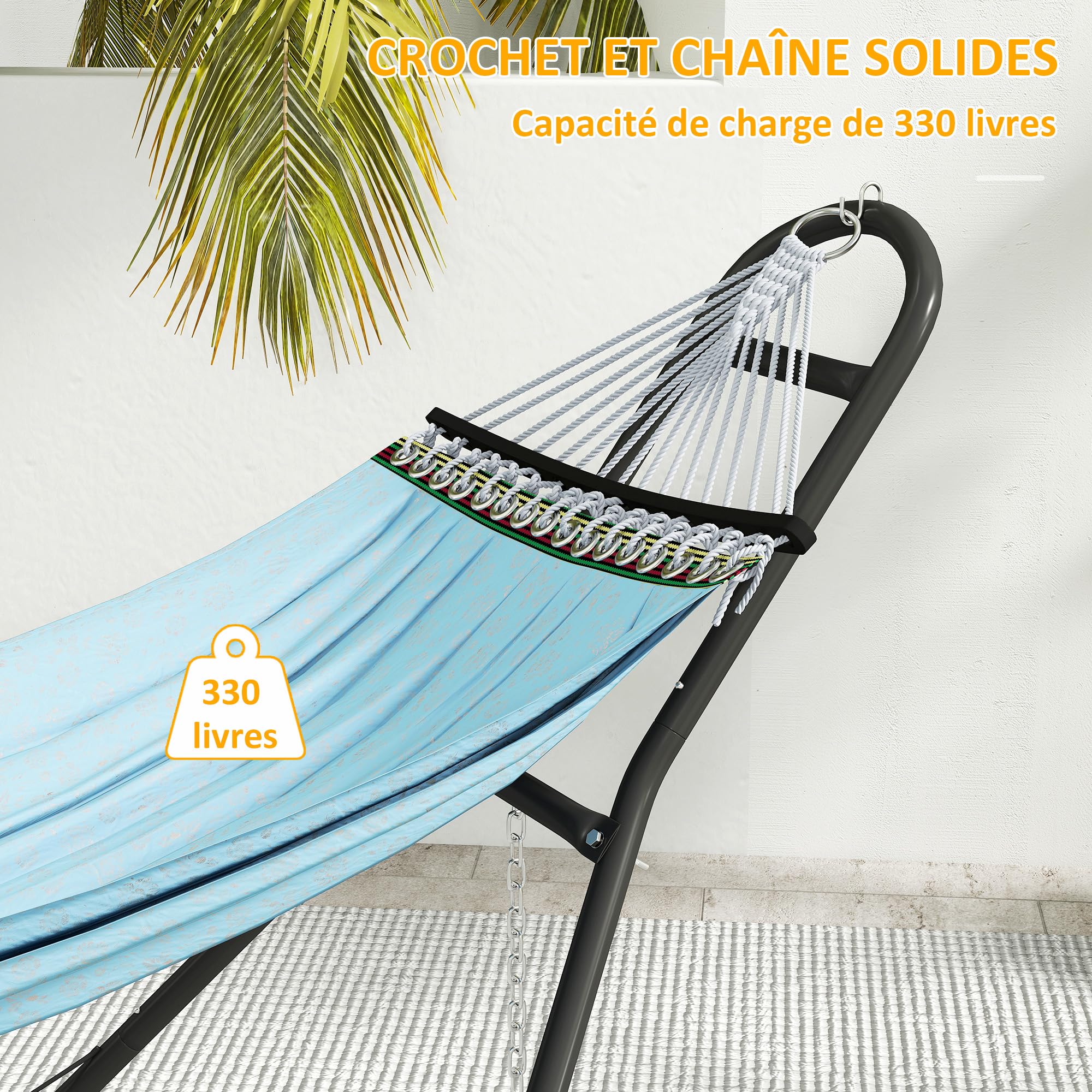Outsunny Support de Hamac pour 2-3 Personnes, Cadre en Acier Réglable et Portable, Résistant aux Intempéries, Adapté aux Balancelles de 2,75 à 4 m, Capacité Maximale 150 kg, Noir
