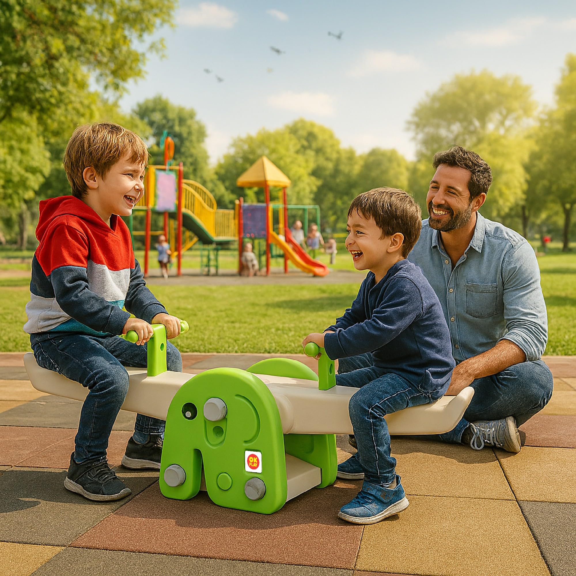 Children's Seesaw with Smooth Rounded Edges, 130cm Length, Green and White, Age 36+ Months-image-42