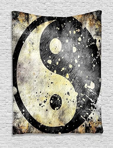 Ambesonne Tapiz Ying Yang, estilo grunge con efecto de salpicaduras de pintura, diseño industrial, dualidad oriental, colgante de pared para
