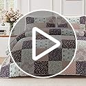 Exclusivo Mezcla Reversible Boho Quilt Set Queen Size, 3 Pieces Patchwork Brown All Season Bedspreads, Ultra Soft Floral Coverlet Bedding Set with Printed Pattern (1 Quilt, 2 Pillow Shams)