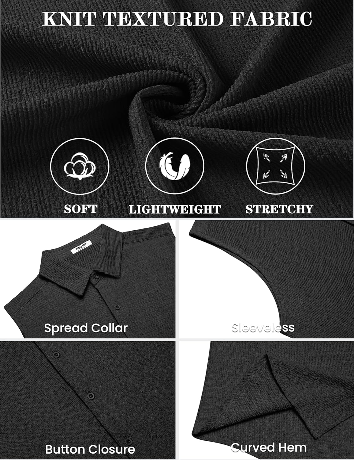 COOFANDY Men's Summer Sleeveless Shirts Beach Knit Tank Top Button Up Casual Tank Shirt Vacation Tops - Image 5