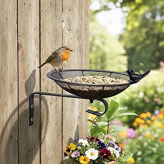 Metal Tray Bird Feeder - Spring Heavy Duty Mesh Seed Tray for Wild Birds Hummingbird, Wall Tree Fence Table Mountable Platform Feeder with Hanging Hook in Deck Balcony Garden Backyard