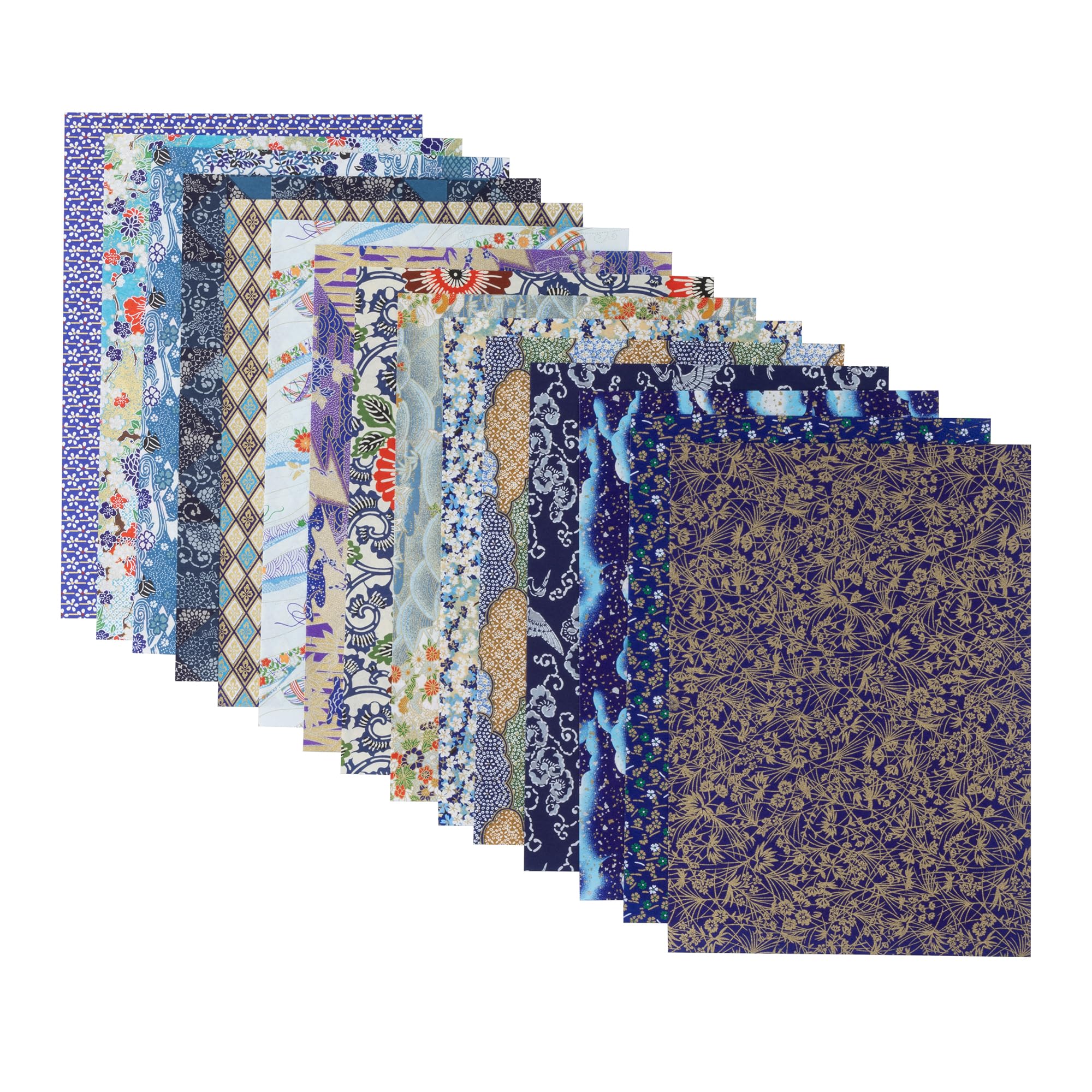 Chiyogami Yuzen Washi B4, 15 Patterns, 15 Sheets (Blue Type B Set)