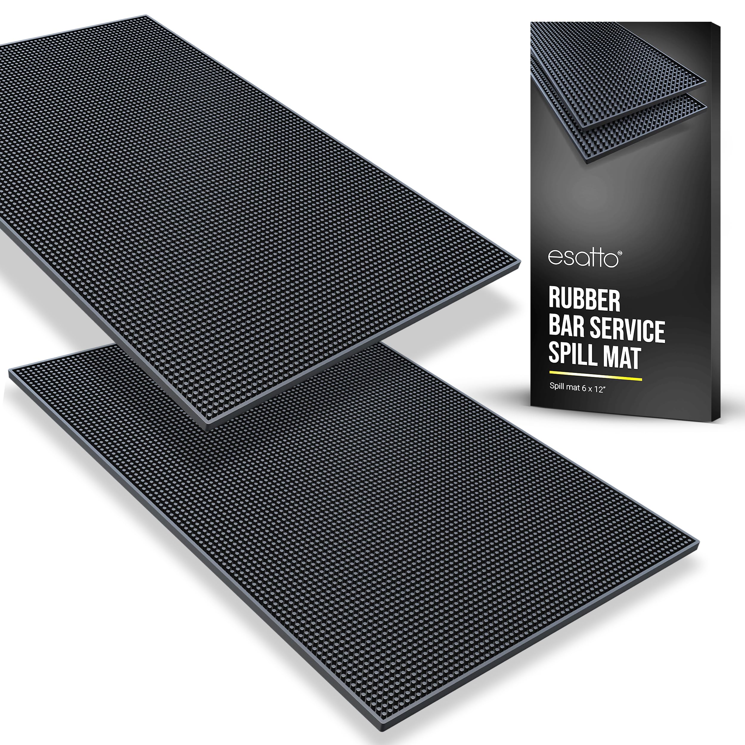 Esatto 18 x 12 Professional Service Mat, Black â€“ Sturdy Thick Durable and Stylish Service Bar Mat for Spills, Coffee, Bars, Restaurants, Counter Top Dish Drying Mat, Glass Drying Mat (2 Pack,Black)