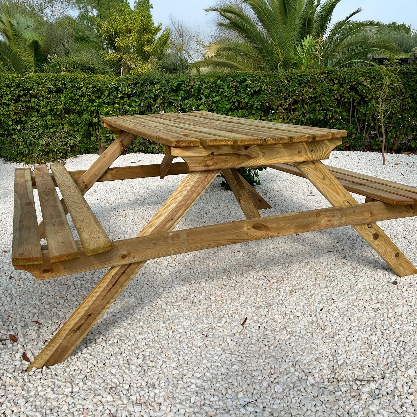 PLANTAWA Rodzinny stół piknikowy 170 cm szer. x 160 cm dł. x 72 cm (wys.) dla 6-8 osób, kempingowy pojemnik na przekąski do domu, drewniany stół z ławką, meblami ogrodowymi i tarasem